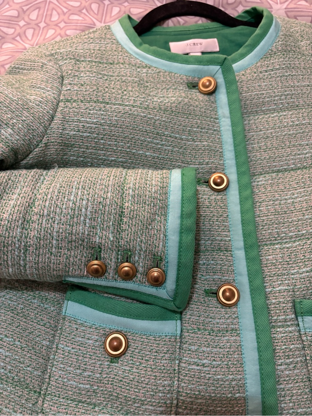J. Crew Light Green Tweed Jacket with Bright Green Trim - Picture 10 of 10
